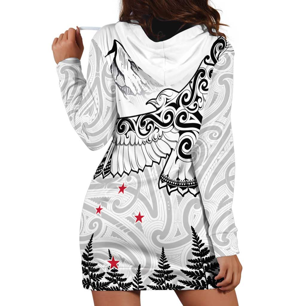 New Zealand Kea Bird Hoodie Dress Maori Tattoo and Silver Fern White Color LT03 - Polynesian Pride