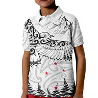 New Zealand Kea Bird Kid Polo Shirt Maori Tattoo and Silver Fern White Color LT03 Kid White - Polynesian Pride