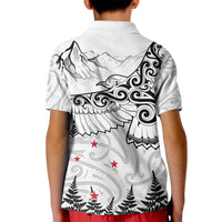 New Zealand Kea Bird Kid Polo Shirt Maori Tattoo and Silver Fern White Color LT03 - Polynesian Pride