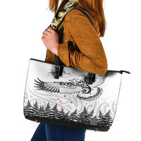 New Zealand Kea Bird Leather Tote Bag Maori Tattoo and Silver Fern White Color LT03 White - Polynesian Pride