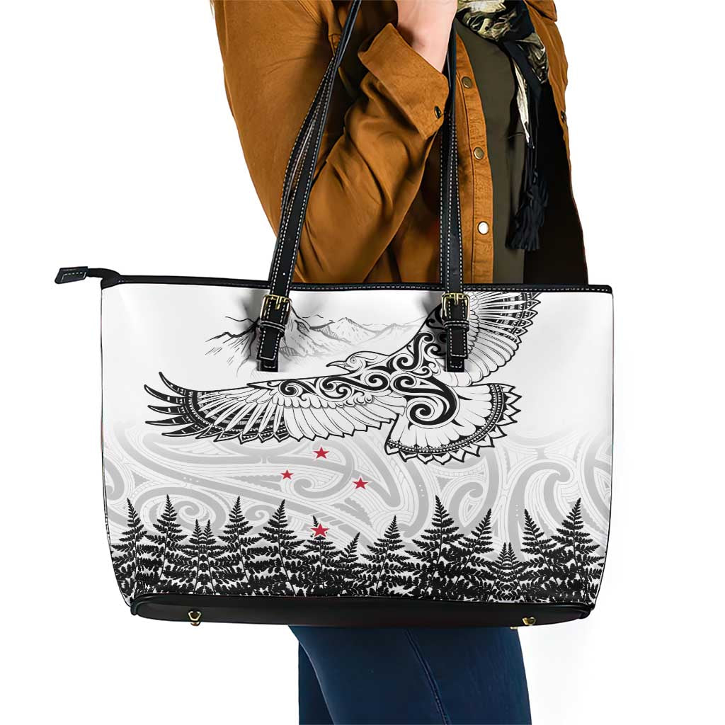 New Zealand Kea Bird Leather Tote Bag Maori Tattoo and Silver Fern White Color LT03 - Polynesian Pride