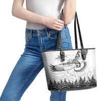 New Zealand Kea Bird Leather Tote Bag Maori Tattoo and Silver Fern White Color LT03 - Polynesian Pride