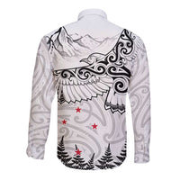New Zealand Kea Bird Long Sleeve Button Shirt Maori Tattoo and Silver Fern White Color LT03 - Polynesian Pride