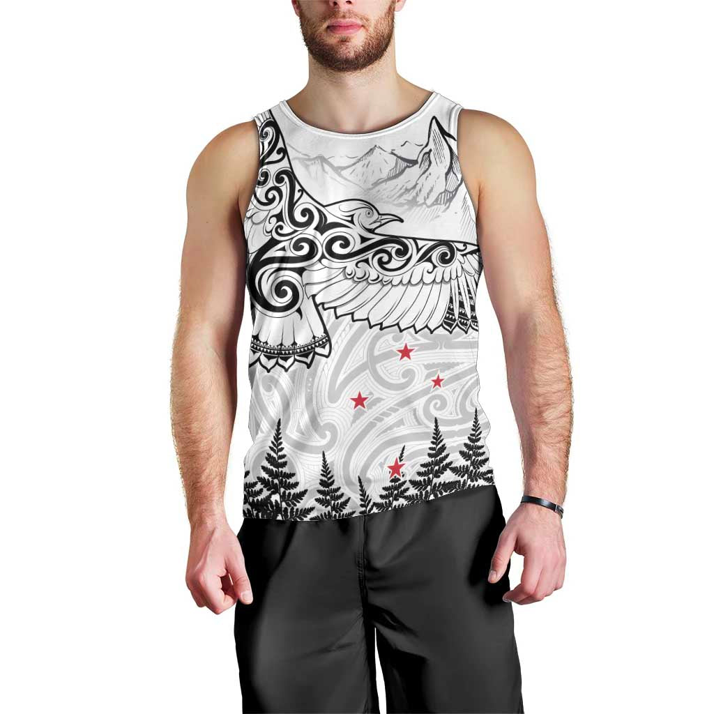 New Zealand Kea Bird Men Tank Top Maori Tattoo and Silver Fern White Color LT03 - Polynesian Pride