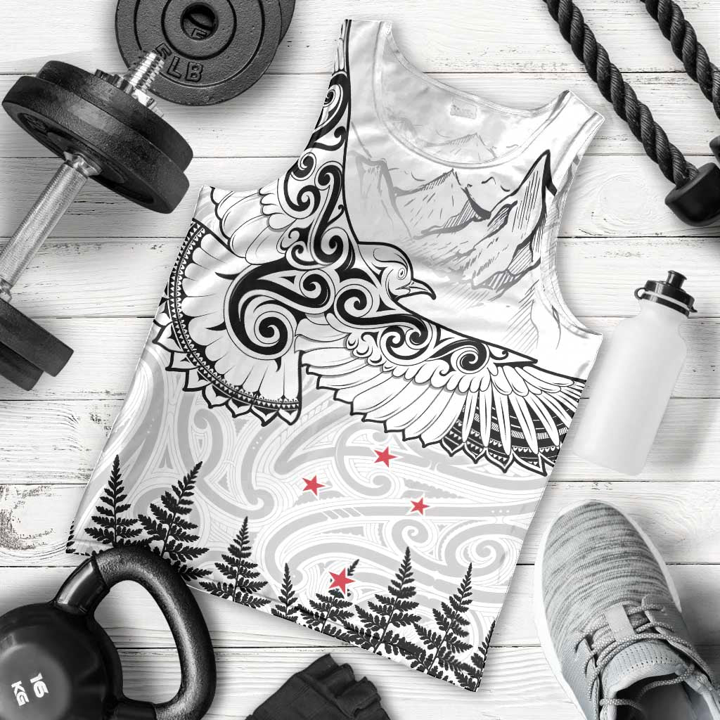 New Zealand Kea Bird Men Tank Top Maori Tattoo and Silver Fern White Color LT03 - Polynesian Pride