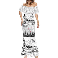 New Zealand Kea Bird Mermaid Dress Maori Tattoo and Silver Fern White Color LT03 - Polynesian Pride