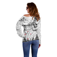 New Zealand Kea Bird Off Shoulder Sweater Maori Tattoo and Silver Fern White Color LT03 - Polynesian Pride