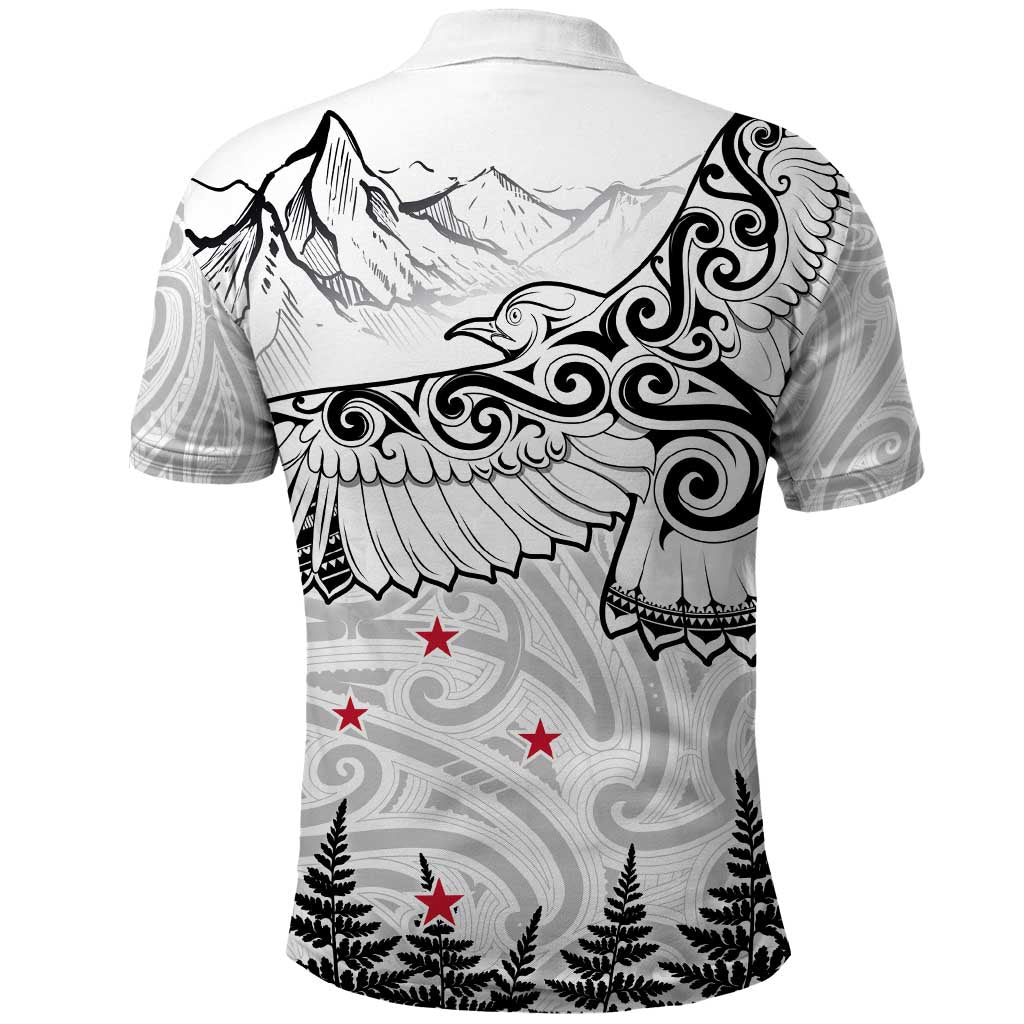 New Zealand Kea Bird Polo Shirt Maori Tattoo and Silver Fern White Color LT03 - Polynesian Pride