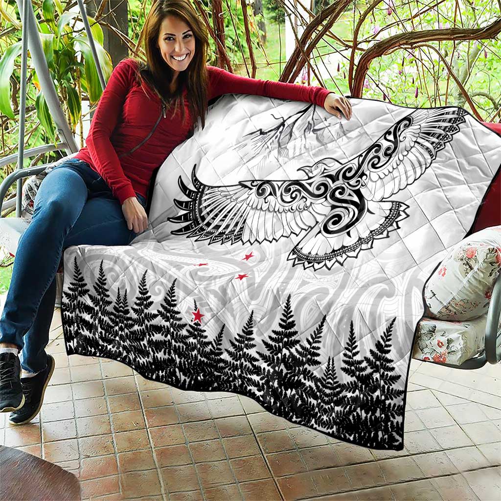 New Zealand Kea Bird Quilt Maori Tattoo and Silver Fern White Color LT03 - Polynesian Pride