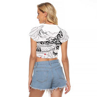 New Zealand Kea Bird Raglan Cropped T Shirt Maori Tattoo and Silver Fern White Color LT03 - Polynesian Pride