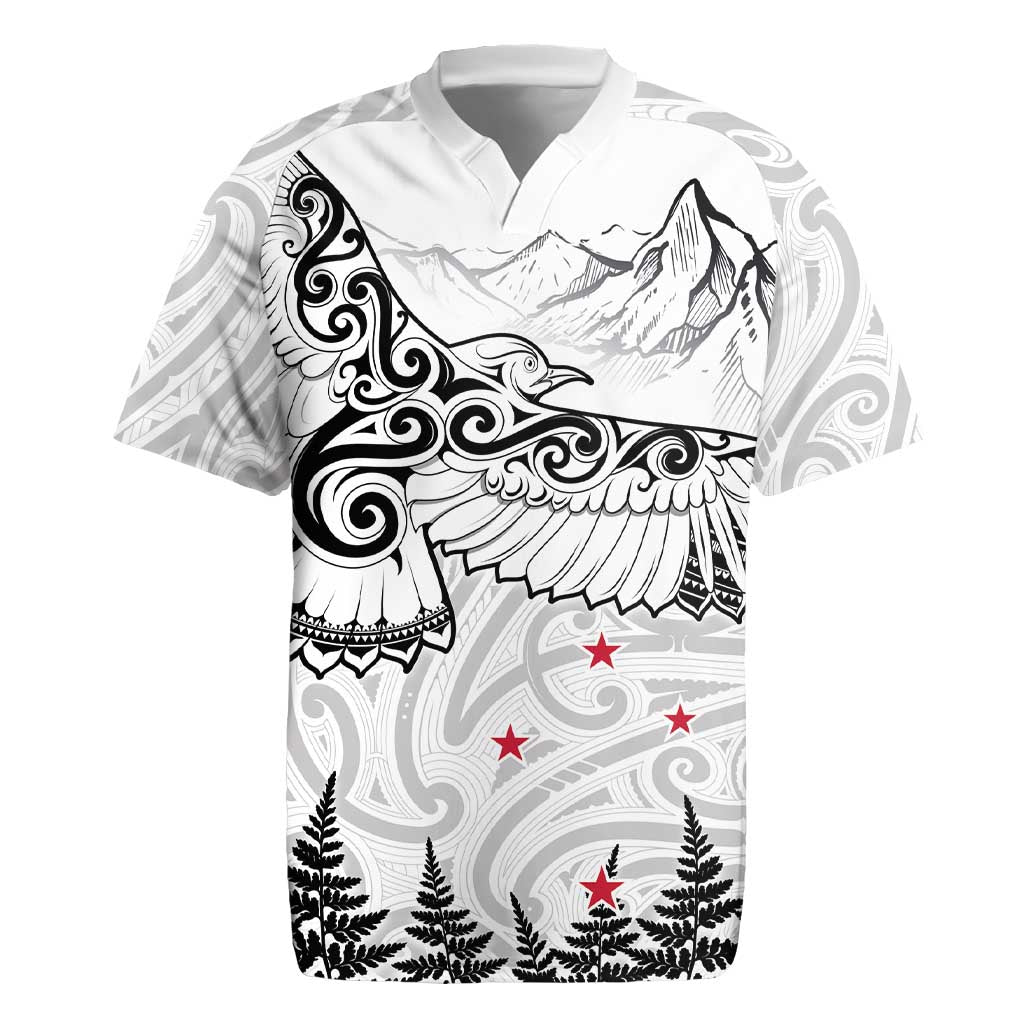 New Zealand Kea Bird Rugby Jersey Maori Tattoo and Silver Fern White Color LT03 White - Polynesian Pride