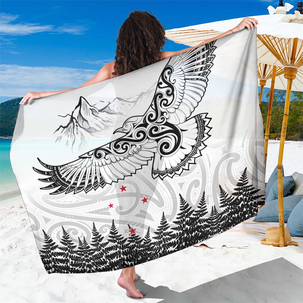 New Zealand Kea Bird Sarong Maori Tattoo and Silver Fern White Color LT03 One Size 44 x 66 inches White - Polynesian Pride