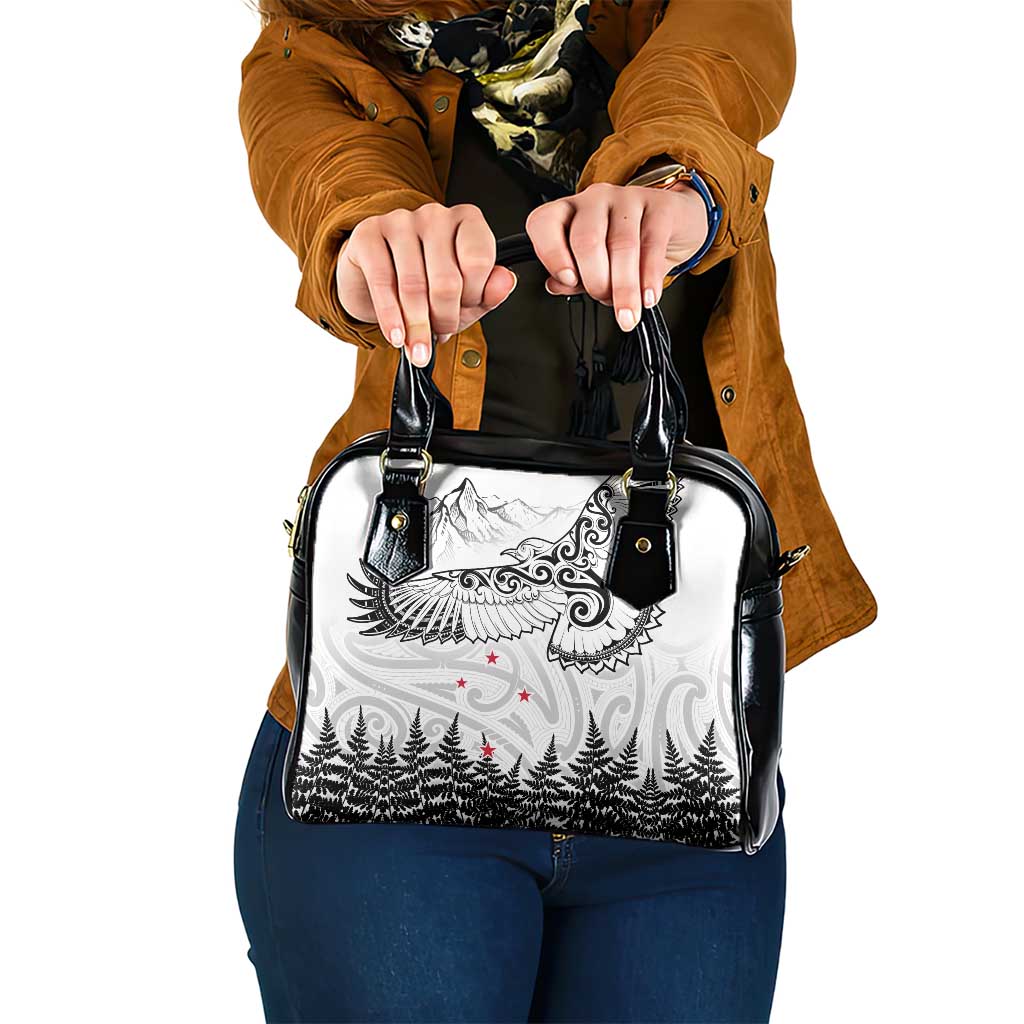 New Zealand Kea Bird Shoulder Handbag Maori Tattoo and Silver Fern White Color LT03 One Size White - Polynesian Pride