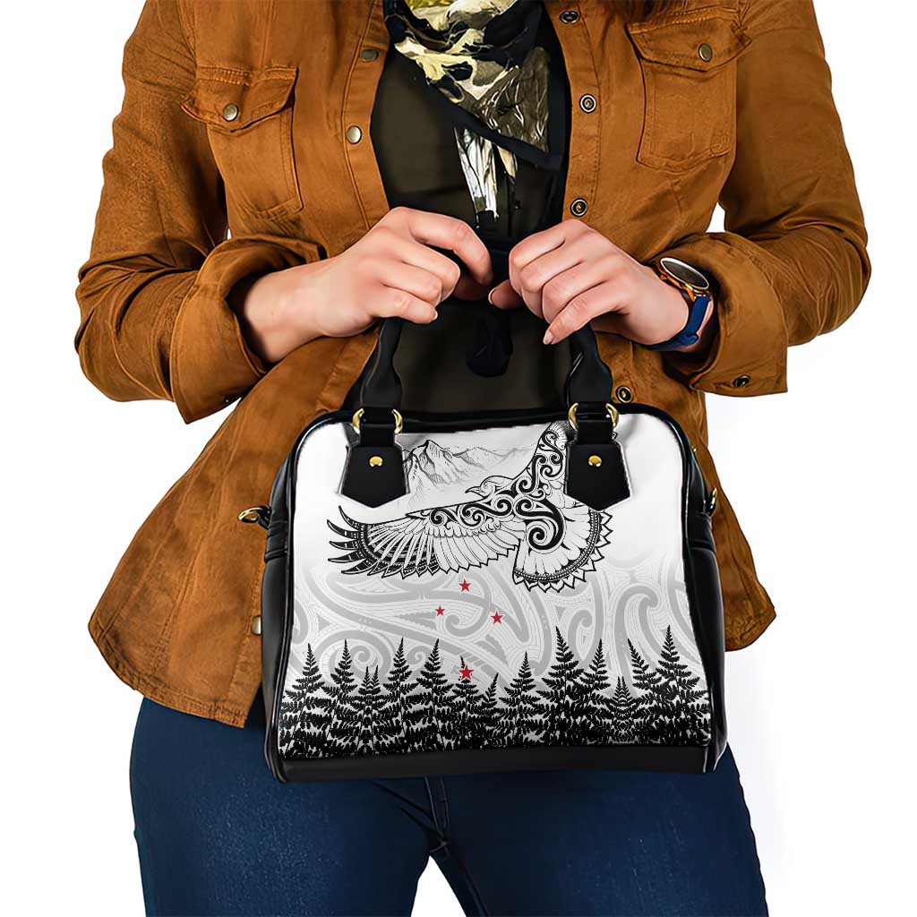 New Zealand Kea Bird Shoulder Handbag Maori Tattoo and Silver Fern White Color LT03 - Polynesian Pride