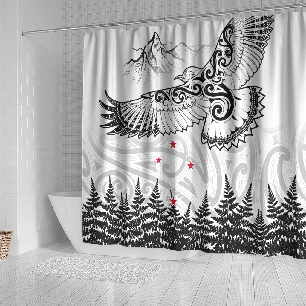 New Zealand Kea Bird Shower Curtain Maori Tattoo and Silver Fern White Color LT03 - Polynesian Pride