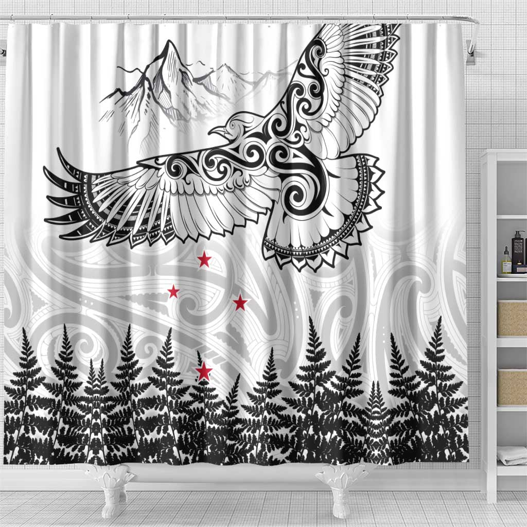 New Zealand Kea Bird Shower Curtain Maori Tattoo and Silver Fern White Color LT03 - Polynesian Pride