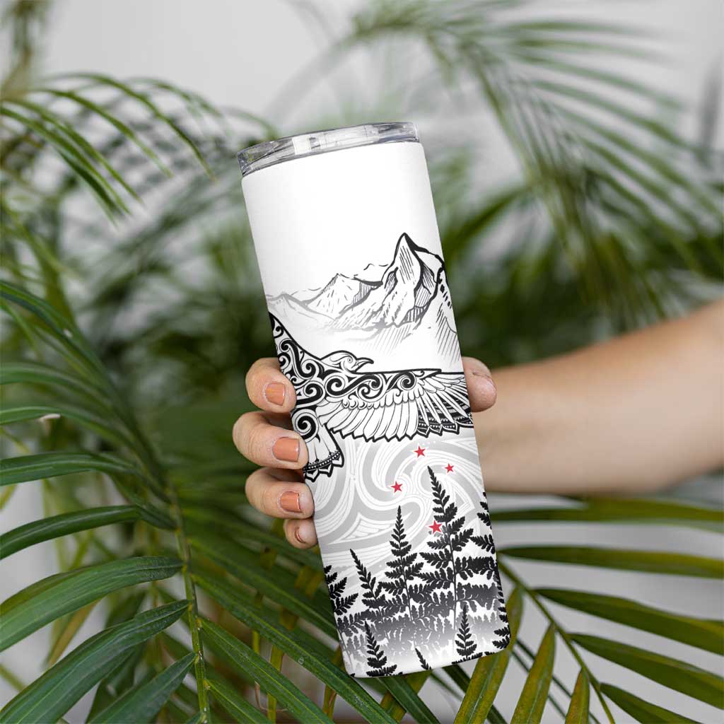 New Zealand Kea Bird Skinny Tumbler Maori Tattoo and Silver Fern White Color LT03 - Polynesian Pride