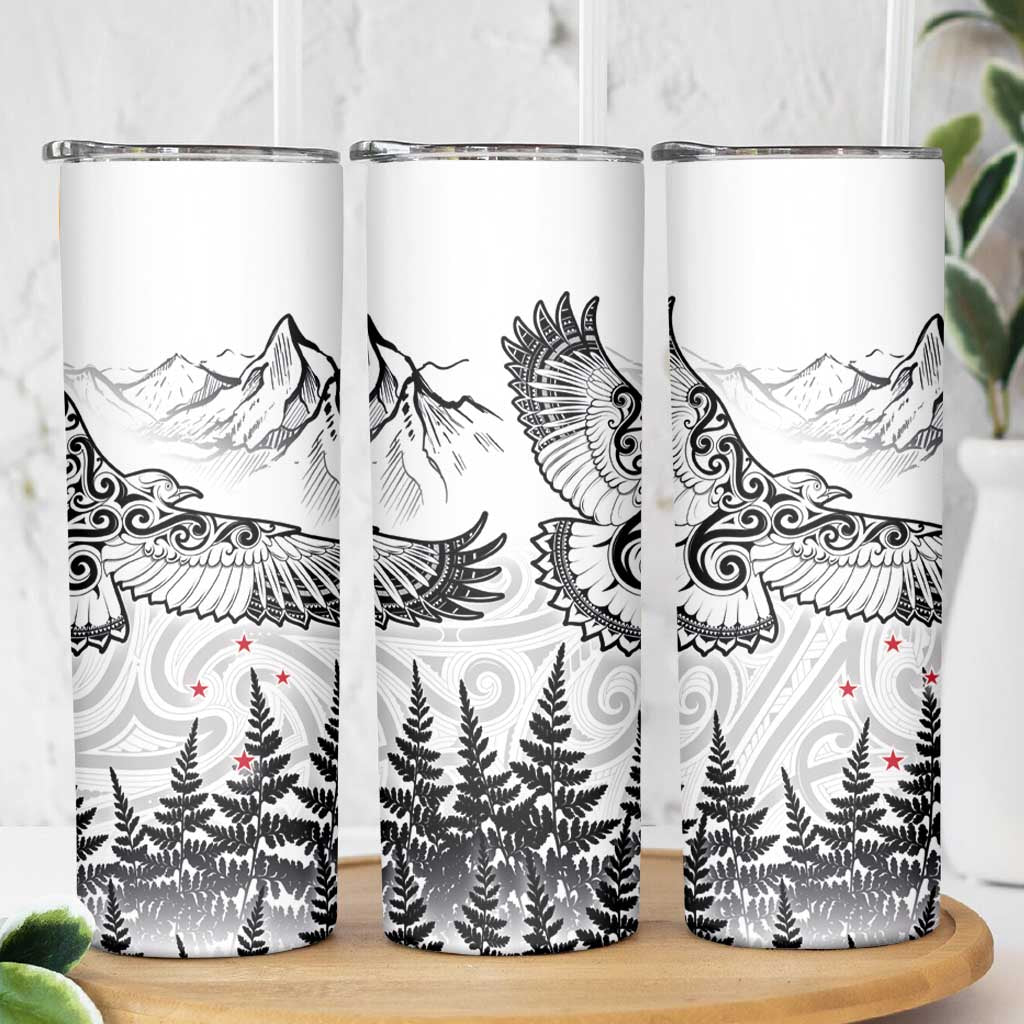 New Zealand Kea Bird Skinny Tumbler Maori Tattoo and Silver Fern White Color LT03 - Polynesian Pride