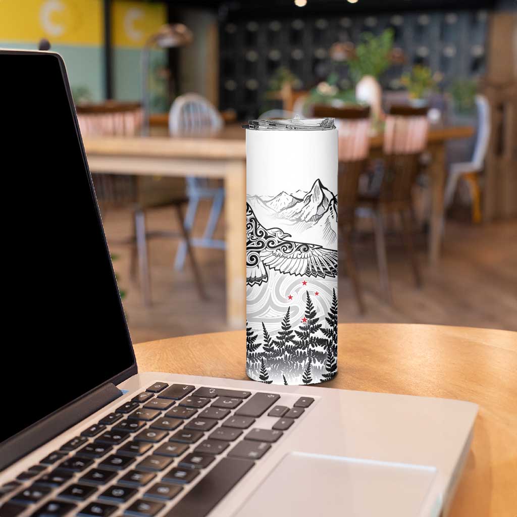New Zealand Kea Bird Skinny Tumbler Maori Tattoo and Silver Fern White Color LT03 - Polynesian Pride