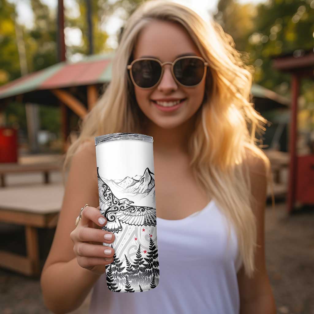 New Zealand Kea Bird Skinny Tumbler Maori Tattoo and Silver Fern White Color LT03 - Polynesian Pride