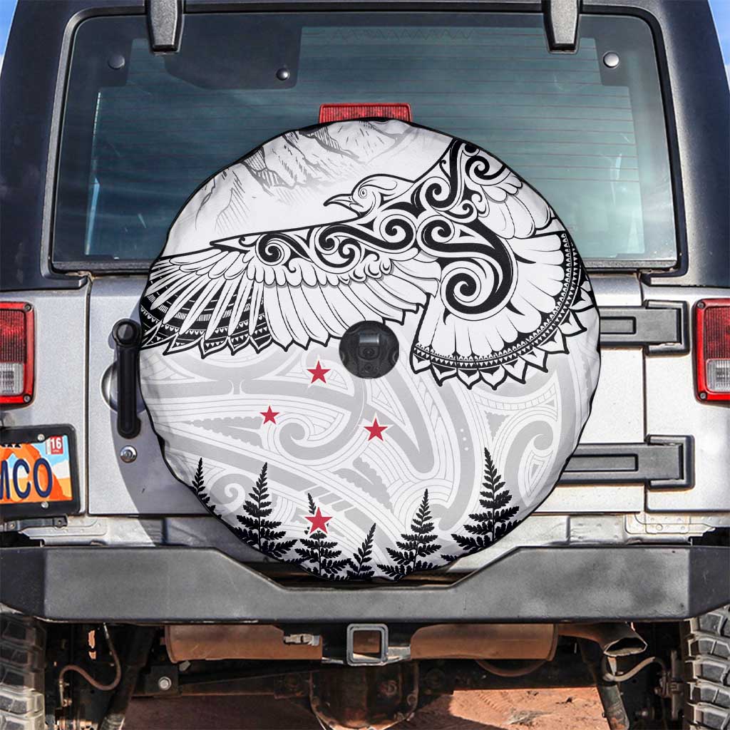 New Zealand Kea Bird Spare Tire Cover Maori Tattoo and Silver Fern White Color LT03 White - Polynesian Pride