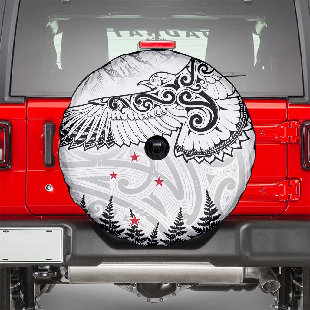 New Zealand Kea Bird Spare Tire Cover Maori Tattoo and Silver Fern White Color LT03 - Polynesian Pride