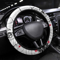 New Zealand Kea Bird Steering Wheel Cover Maori Tattoo and Silver Fern White Color LT03 Universal Fit White - Polynesian Pride
