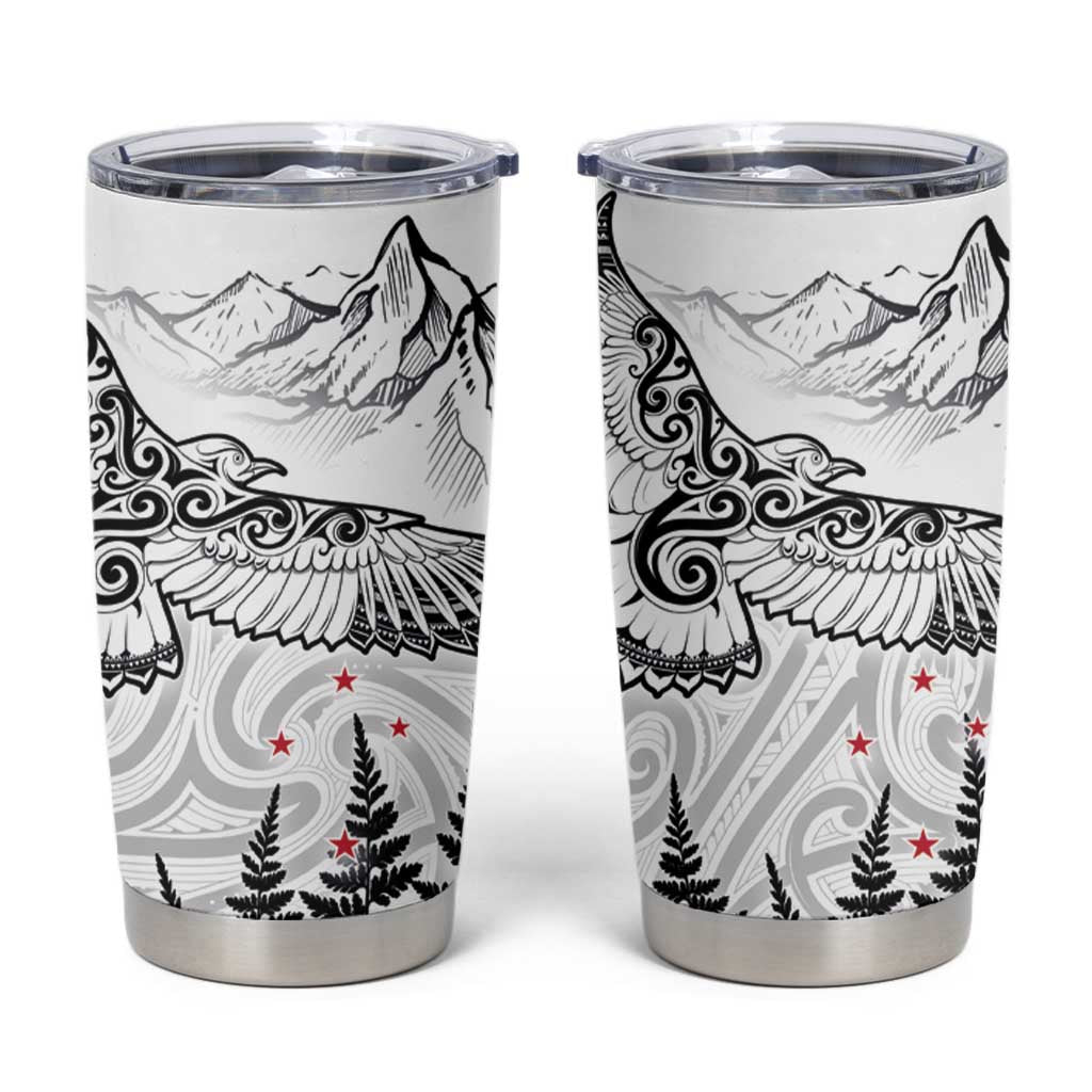 New Zealand Kea Bird Tumbler Cup Maori Tattoo and Silver Fern White Color LT03 White - Polynesian Pride