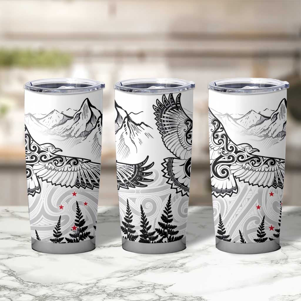 New Zealand Kea Bird Tumbler Cup Maori Tattoo and Silver Fern White Color LT03 - Polynesian Pride