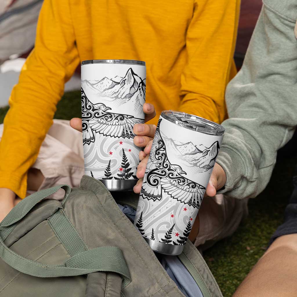 New Zealand Kea Bird Tumbler Cup Maori Tattoo and Silver Fern White Color LT03 - Polynesian Pride