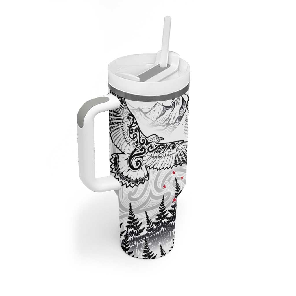 New Zealand Kea Bird Tumbler With Handle Maori Tattoo and Silver Fern White Color LT03 - Polynesian Pride