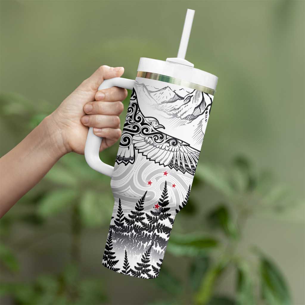 New Zealand Kea Bird Tumbler With Handle Maori Tattoo and Silver Fern White Color LT03 - Polynesian Pride