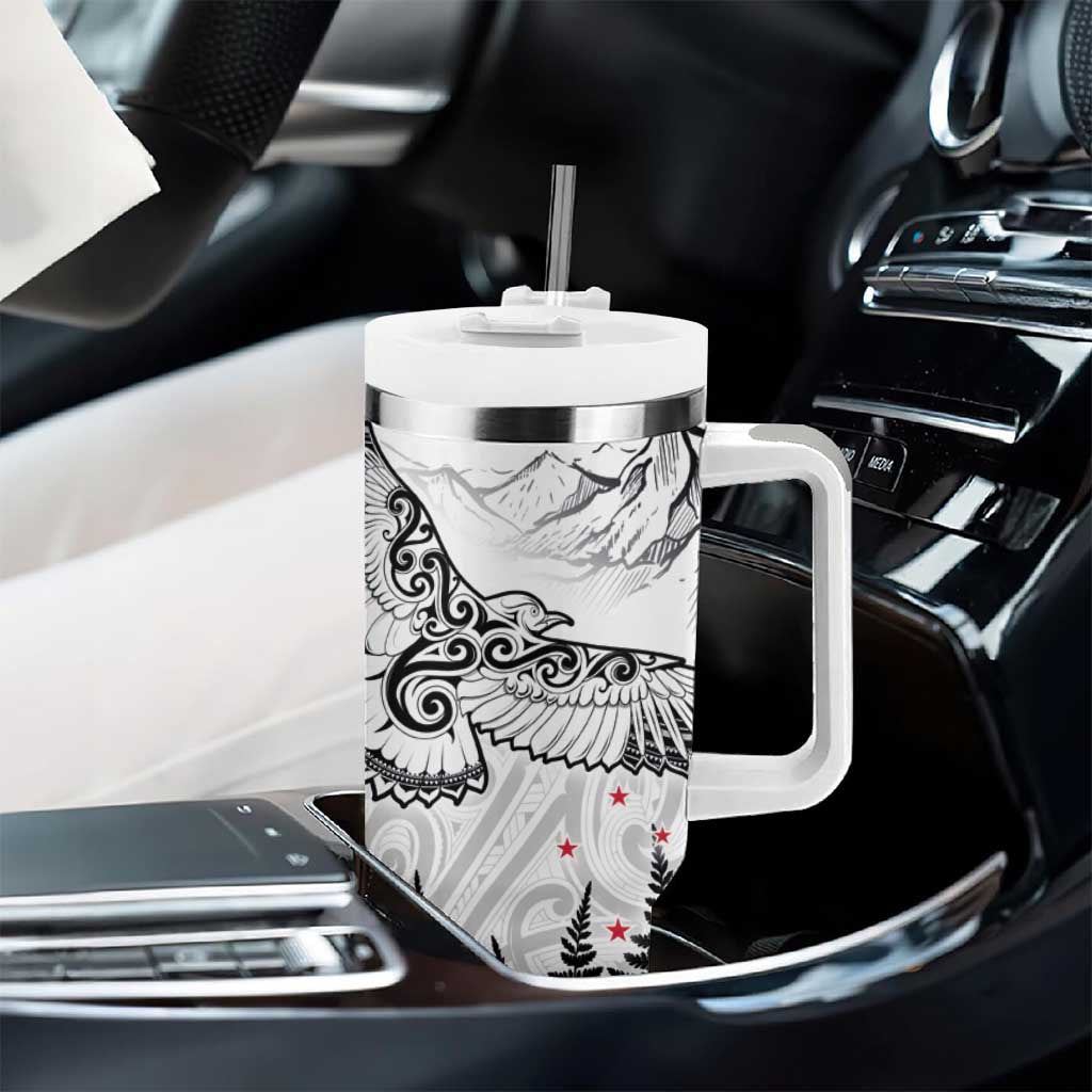 New Zealand Kea Bird Tumbler With Handle Maori Tattoo and Silver Fern White Color LT03 - Polynesian Pride