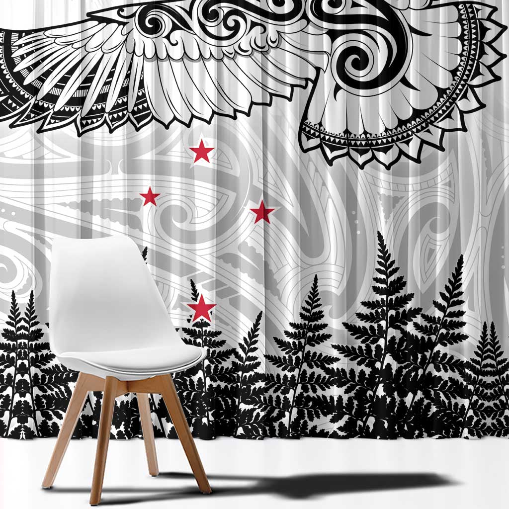 New Zealand Kea Bird Window Curtain Maori Tattoo and Silver Fern White Color LT03 - Polynesian Pride