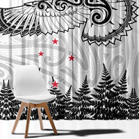 New Zealand Kea Bird Window Curtain Maori Tattoo and Silver Fern White Color LT03 - Polynesian Pride