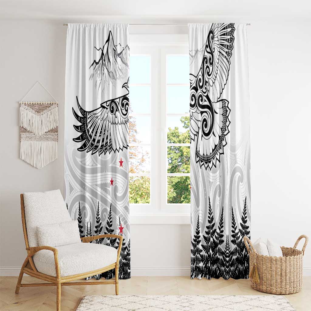 New Zealand Kea Bird Window Curtain Maori Tattoo and Silver Fern White Color LT03 - Polynesian Pride