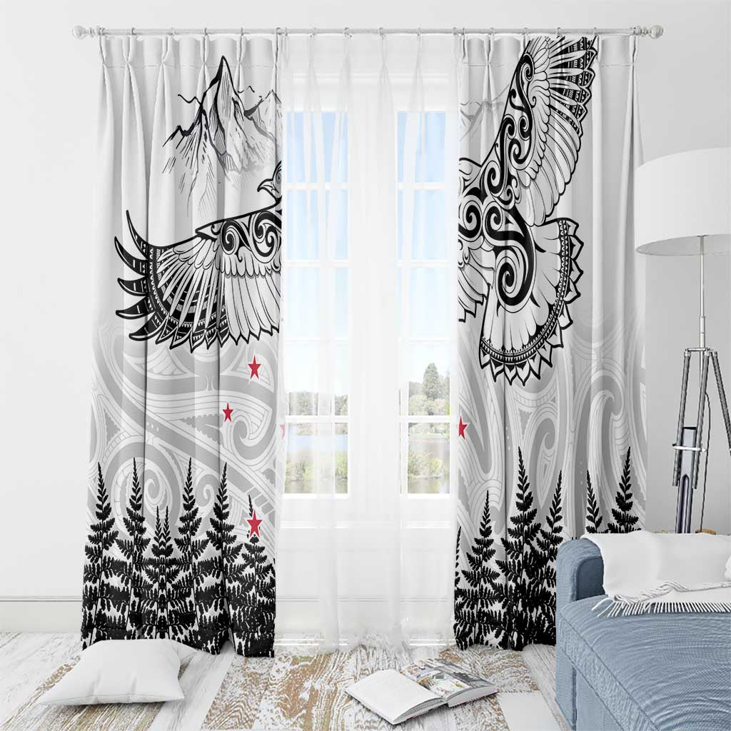 New Zealand Kea Bird Window Curtain Maori Tattoo and Silver Fern White Color LT03 - Polynesian Pride