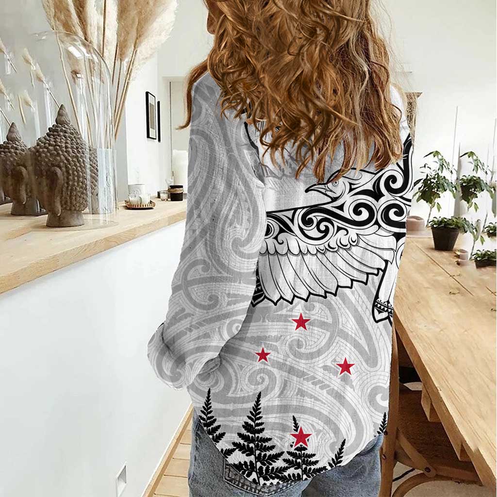 New Zealand Kea Bird Women Casual Shirt Maori Tattoo and Silver Fern White Color LT03 - Polynesian Pride