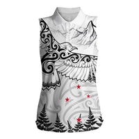 New Zealand Kea Bird Women Sleeveless Polo Shirt Maori Tattoo and Silver Fern White Color LT03 Female White - Polynesian Pride