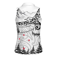 New Zealand Kea Bird Women Sleeveless Polo Shirt Maori Tattoo and Silver Fern White Color LT03 - Polynesian Pride