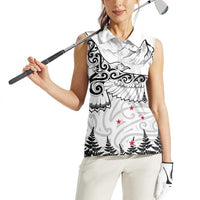 New Zealand Kea Bird Women Sleeveless Polo Shirt Maori Tattoo and Silver Fern White Color LT03 - Polynesian Pride
