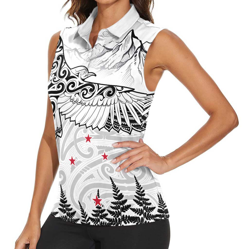 New Zealand Kea Bird Women Sleeveless Polo Shirt Maori Tattoo and Silver Fern White Color LT03 - Polynesian Pride