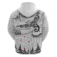 New Zealand Kea Bird Zip Hoodie Maori Tattoo and Silver Fern White Color LT03 - Polynesian Pride