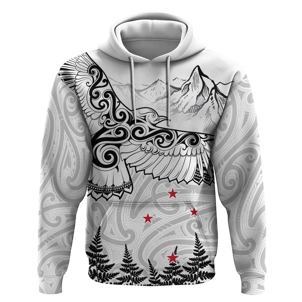 New Zealand Kea Bird Zip Hoodie Maori Tattoo and Silver Fern White Color LT03 Pullover Hoodie White - Polynesian Pride