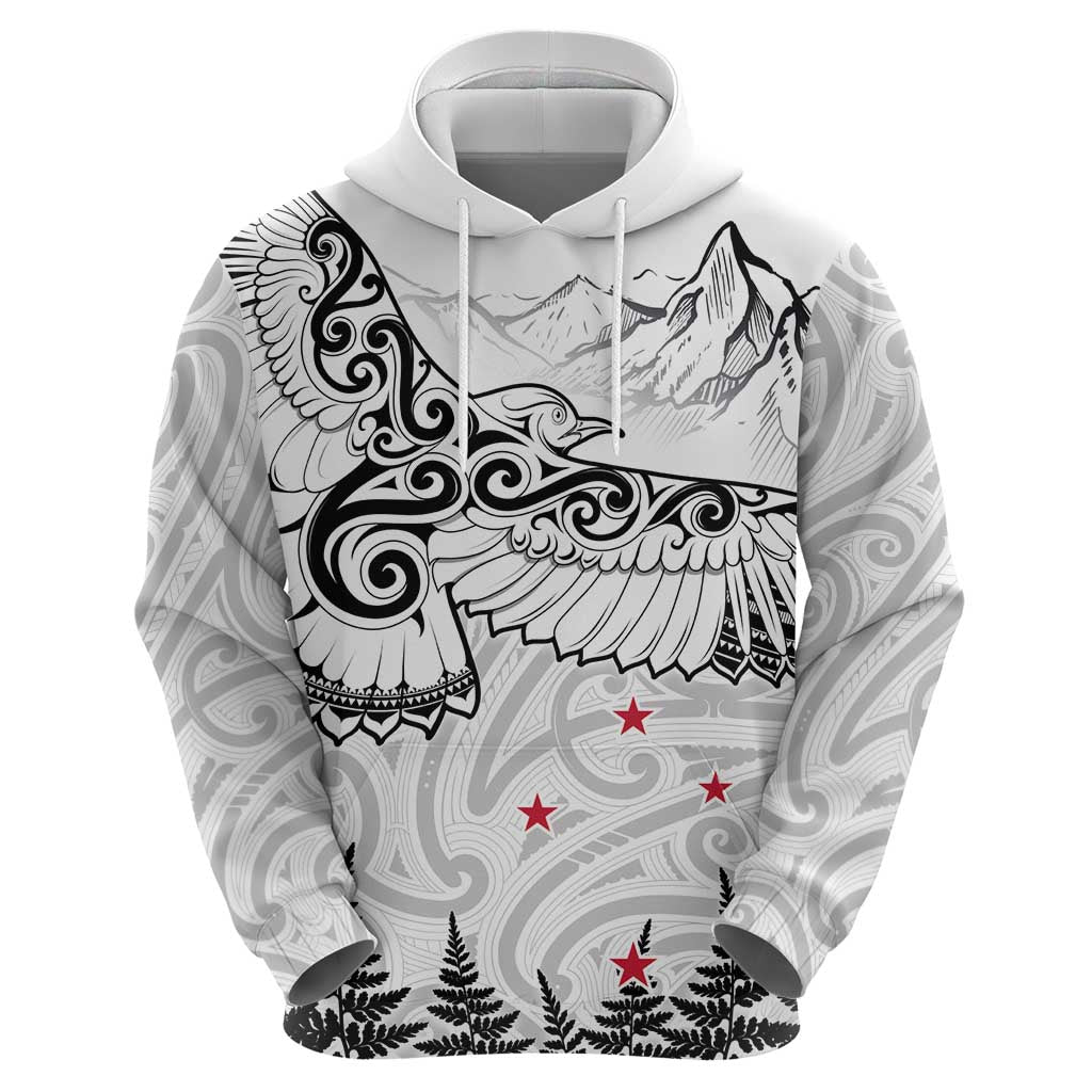 New Zealand Kea Bird Zip Hoodie Maori Tattoo and Silver Fern White Color LT03 - Polynesian Pride