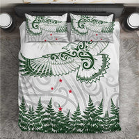 New Zealand Kea Bird Bedding Set Maori Tattoo and Silver Fern Green Color LT03 White - Polynesian Pride