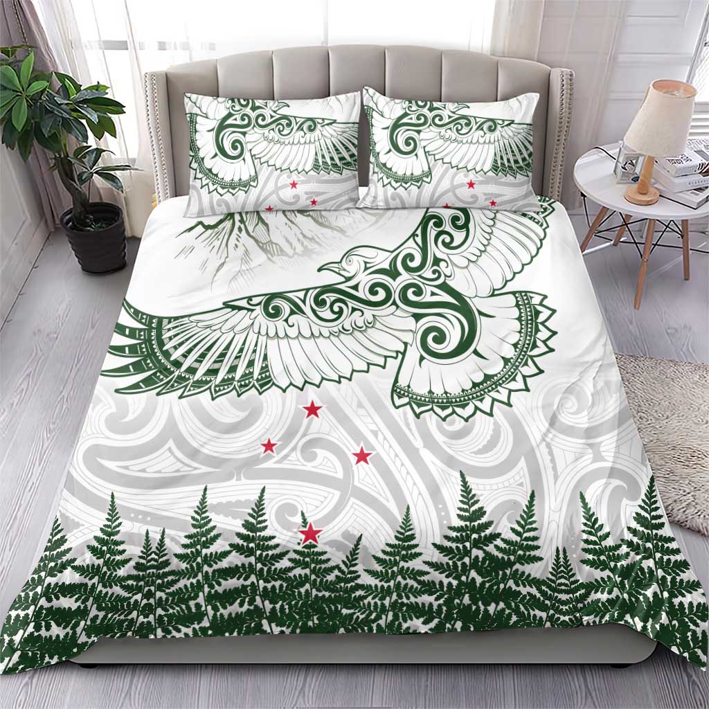 New Zealand Kea Bird Bedding Set Maori Tattoo and Silver Fern Green Color LT03 - Polynesian Pride