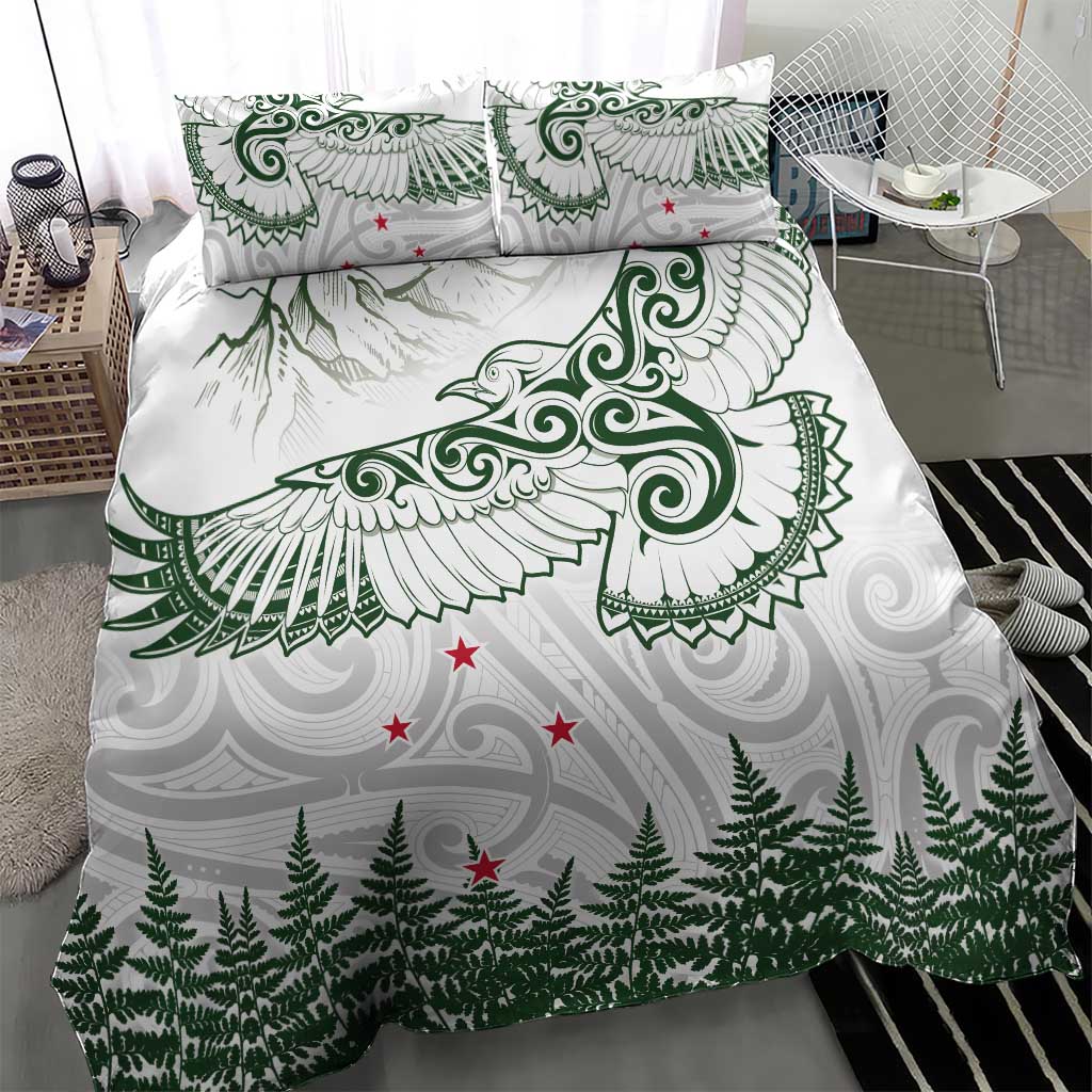 New Zealand Kea Bird Bedding Set Maori Tattoo and Silver Fern Green Color LT03 - Polynesian Pride