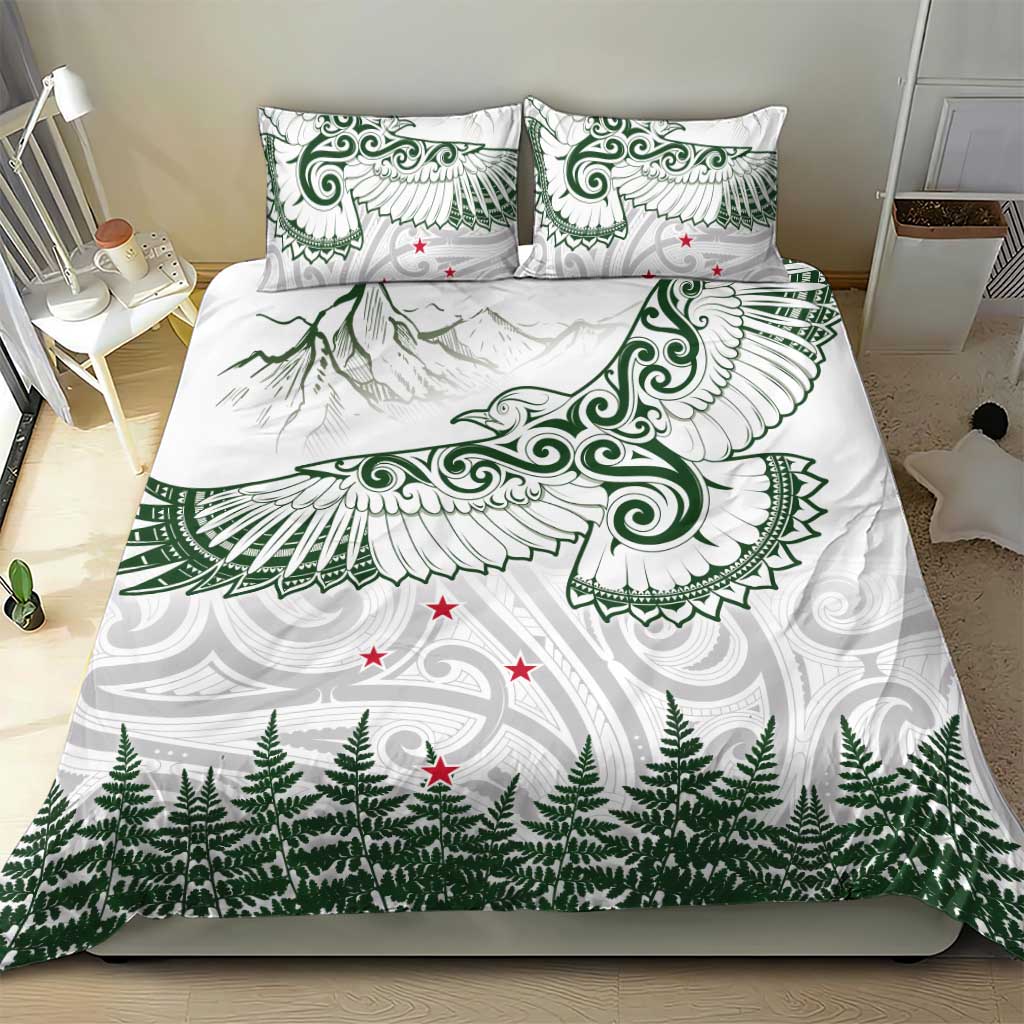 New Zealand Kea Bird Bedding Set Maori Tattoo and Silver Fern Green Color LT03 - Polynesian Pride