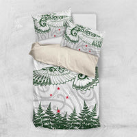 New Zealand Kea Bird Bedding Set Maori Tattoo and Silver Fern Green Color LT03 US Twin 172cm x 218cm White - Polynesian Pride